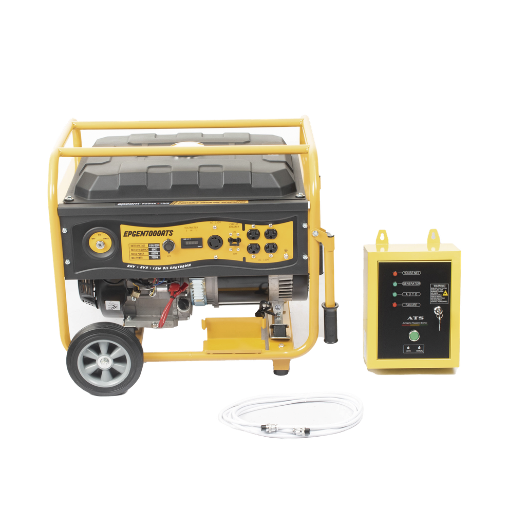 [EPGEN7000ATS] Generador a Gasolina / Planta de Emergencia con Encendido Automático, 6.5KW, 220Vac 2 Fases, Jaula con Ruedas para Fácil Traslado