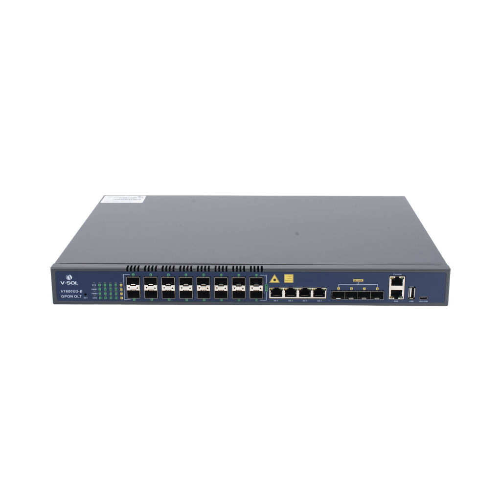 [V1600G-2B] OLT de 16 puertos GPON con 8 puertos Uplink (4 puertos Gigabit Ethernet + 4 puertos SFP / puertos SFP+) hasta 2,048 ONUs