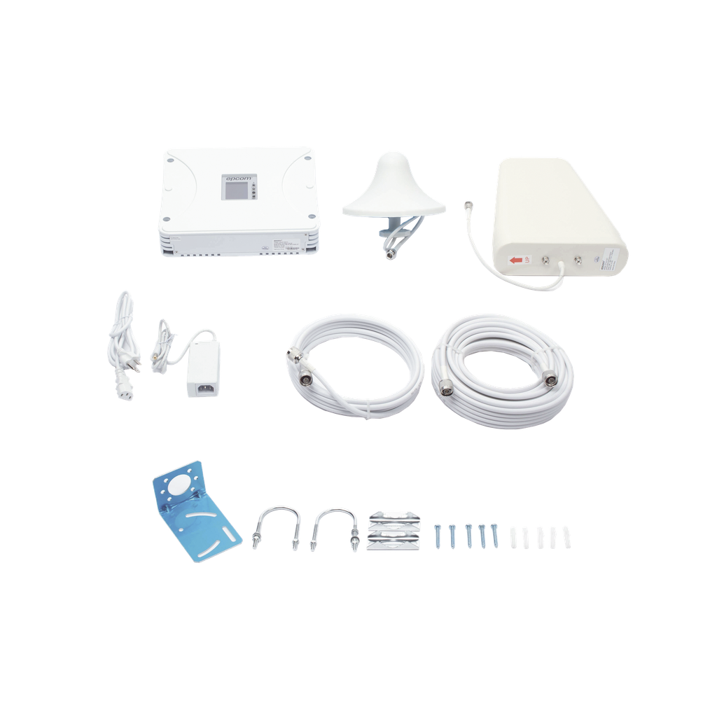 [EP20M-5B-FK] Kit Amplificador de Señal Celular 2G, 3G, 4G y 5G / Mejora llamadas convencionales y VoLTE / Amplifica señal de TELCEL, AT&T, MOVISTAR, BAIT,DiRi y más / Cubre hasta 300 m² con una antena y hasta 900 m² con 3 antenas.