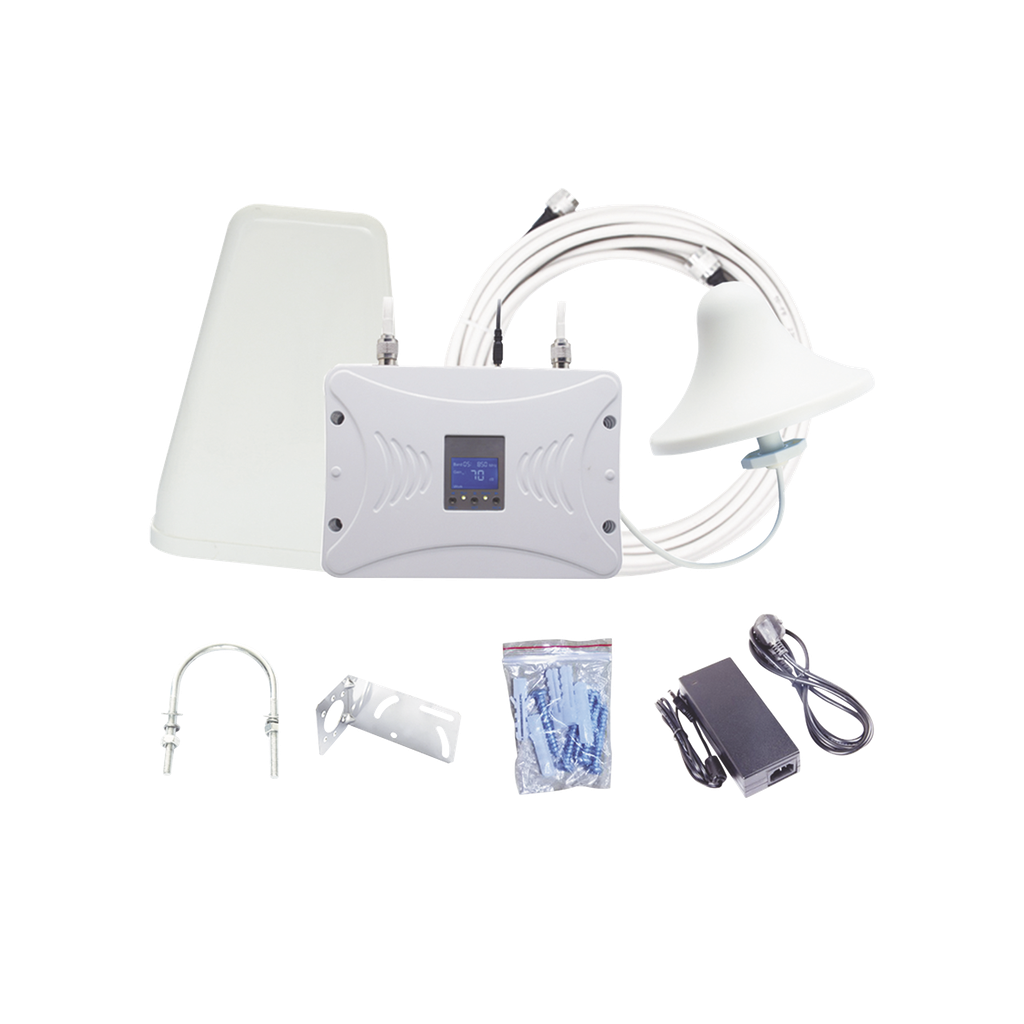 Kit Amplificador de Señal Celular 2G, 3G y 4G / Mejora llamadas convencionales y VoLTE / Amplifica señal de TELCEL, AT&T y MOVISTAR / Cubre hasta 300 m² con una antena y hasta 900 m² con 3 antenas.