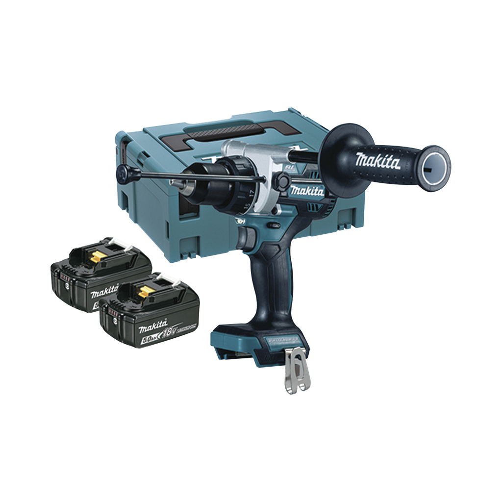 [DHP-486-RTJ] Taladro combinado BL 18 V LXT 5.0 Ah 130 Nm. Incluye 2 baterías 5.0 Ah, cargador rápido y maletín Makpac.