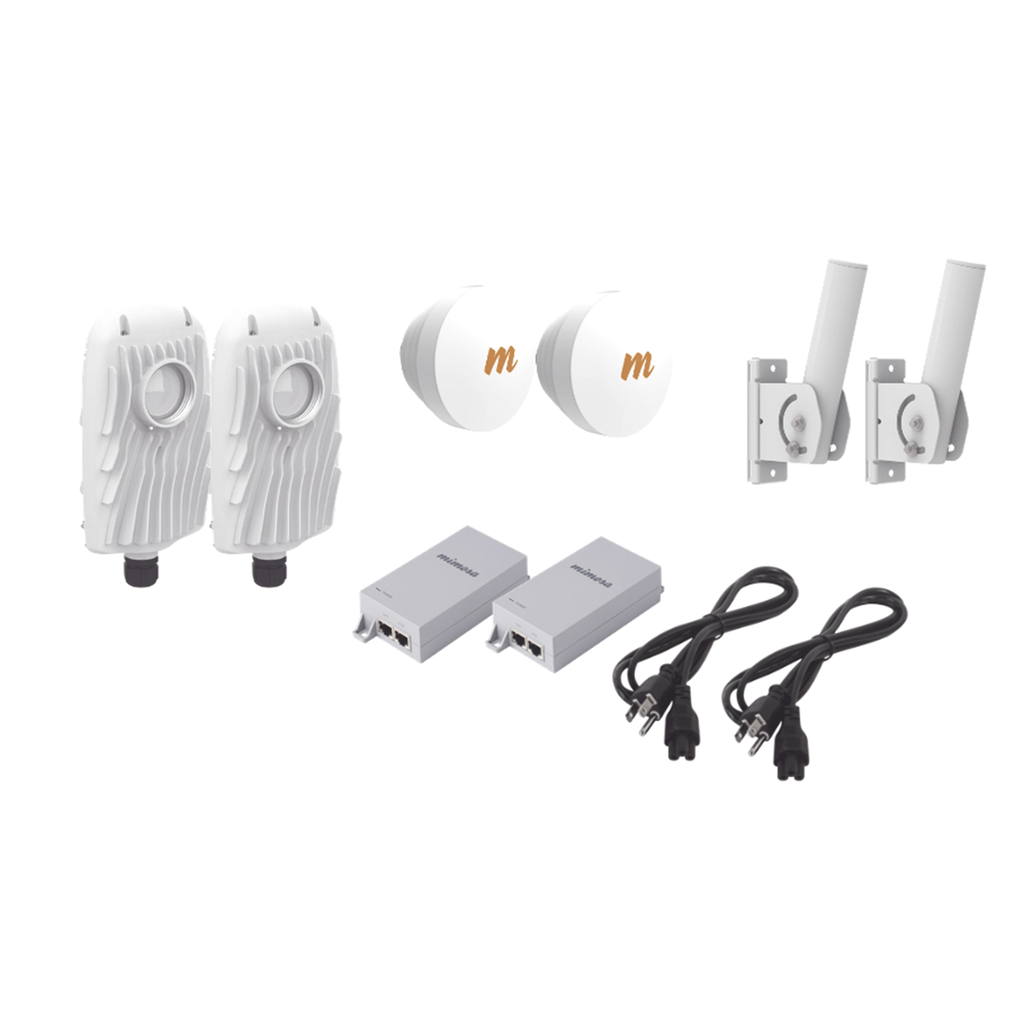 [B5X-PTP-KIT2] Kit de 2 radios B5X con 2 antenas de (16 dBi), rango de frecuencia extendida (4.9 a 6.4 GHz),  incluye inyector POE, cable de alimentación y 2 FLEXIMOUNT-XL para alineación, distancia de hasta 4 km