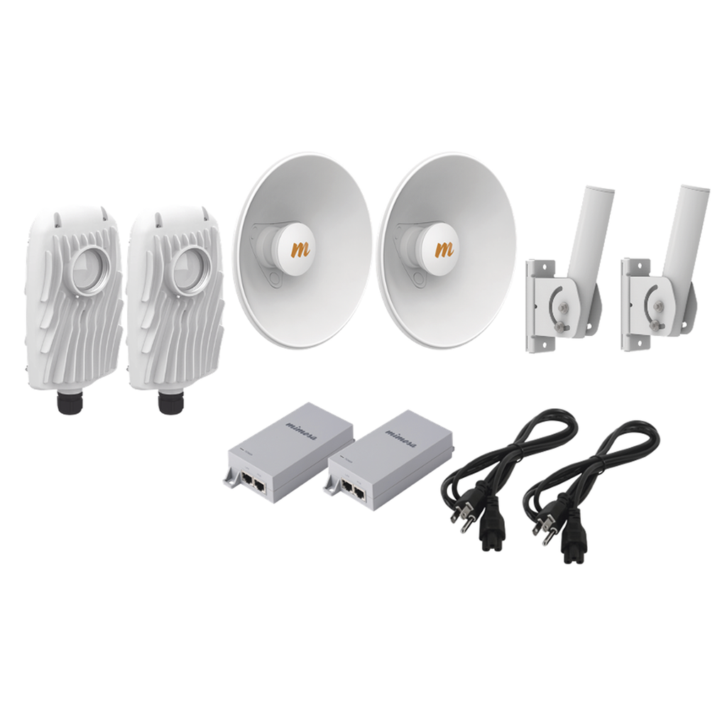 [B5XPTPKIT4] Kit de 2 radios B5X con kit de antenas de (25 dBi), rango de frecuencia extendida (4.9 a 6.4 GHz),  incluye inyector POE, cable de alimentación y 2 FLEXIMOUNT-XL para alineación, distancia de hasta 10 km