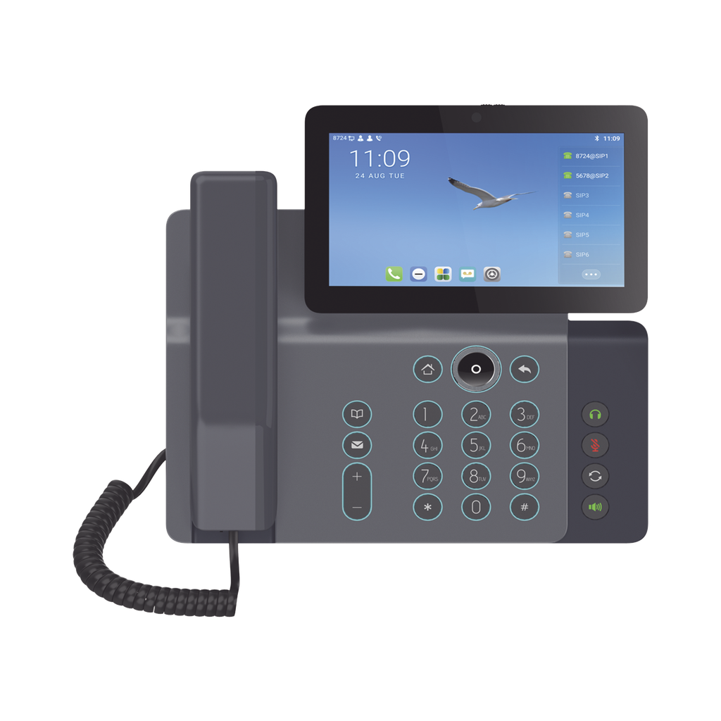 [V67] Videoteléfono IP inteligente Insignia, Android 9.0, 20 líneas SIP, pantalla a color 7 ajustable, Teclado de iluminación configurable, PoE, conferencia local de 10 vías.