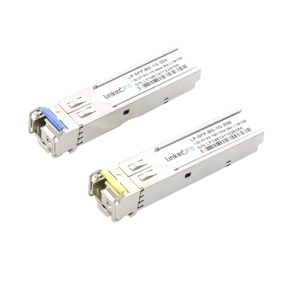 [LP-SFP-BD-1G-20] Transceptores Ópticos Bidireccionales SFP (Mini-Gbic) / Monomodo 1310 & 1550 nm / 1.25 Gbps / 1000BASE-BX / Conector LC/UPC Simplex / DDM / Hasta 20 km / 2 Piezas