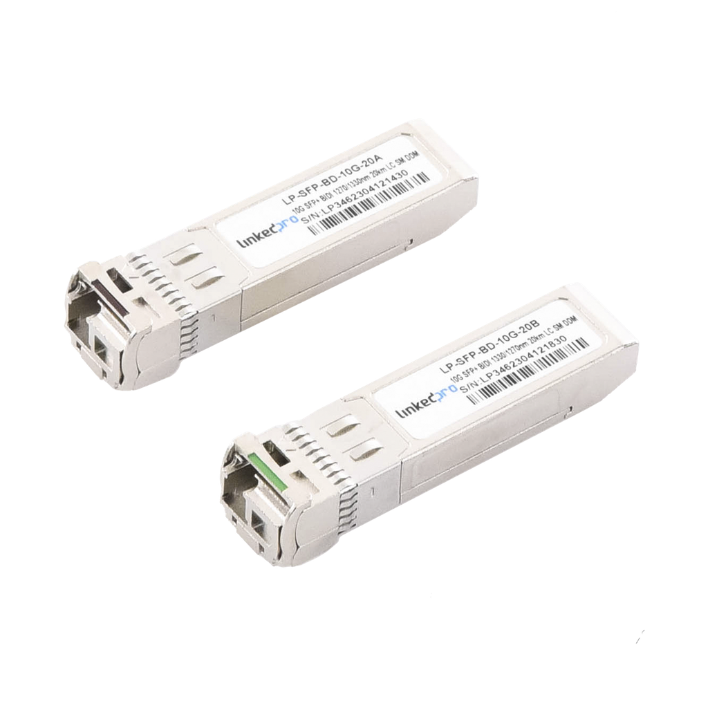 [LP-SFP-BD-10G-20] Transceptores Ópticos Bidireccionales SFP+ (Mini-Gbic) / Monomodo 1270 & 1330 nm / 10 Gbps / 1000BASE-BX / Conector LC/UPC Simplex / DDM / Hasta 20 km / 2 Piezas