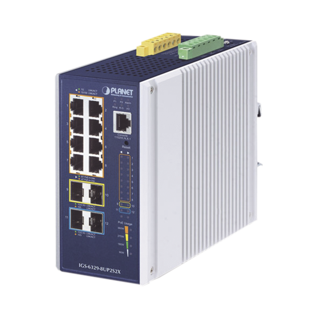 [IGS-6329-8UP2S2X] Switch Industrial Administrable Capa 3, Con 8 Puertos PoE Gigabit 802.3bt, 2 Puertos SFP de 1 G / 2.5 G, 2 Puertos SFP 10 G