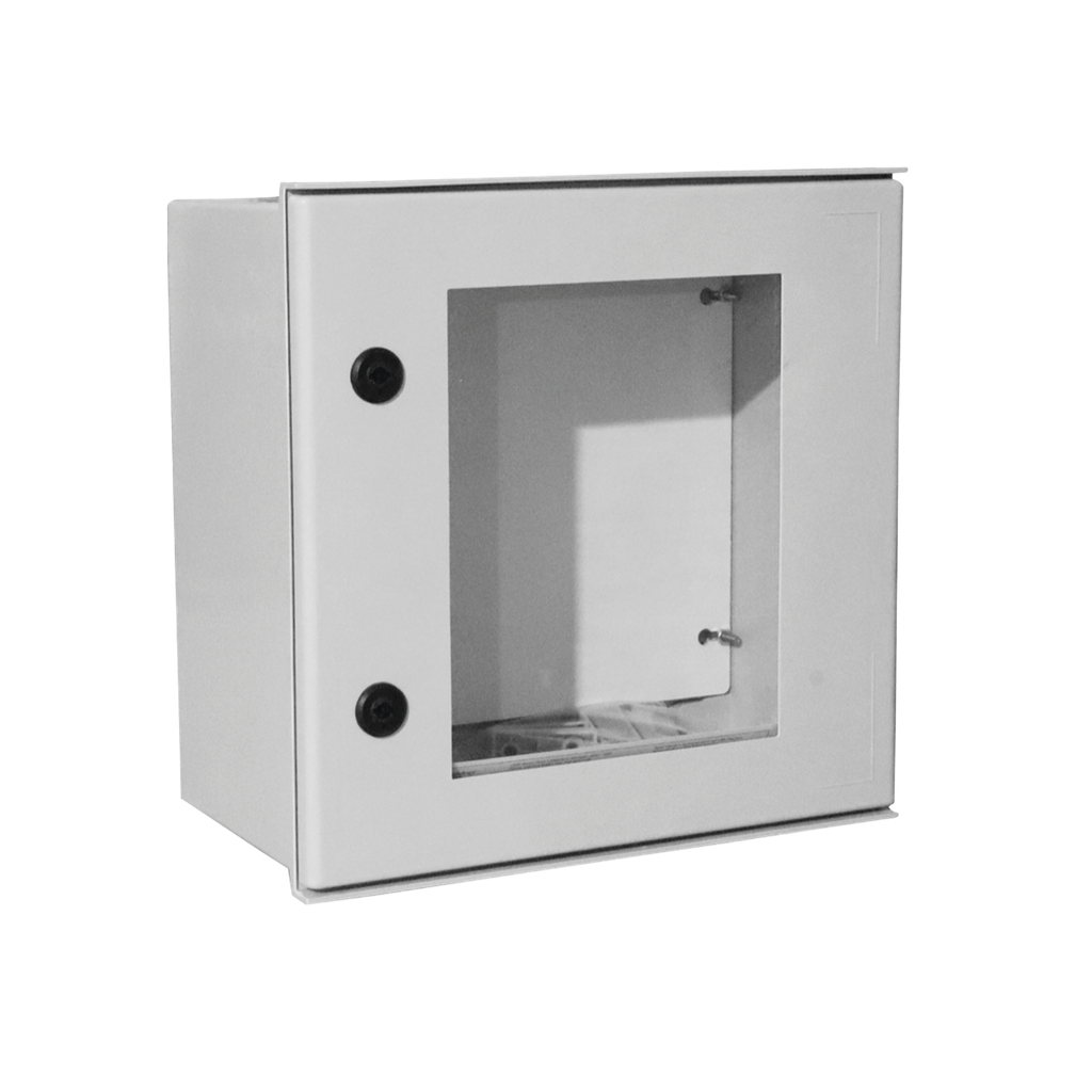 [PST-4040-20PT] Gabinete de Poliéster IP65 Puerta Transparente, Uso en Intemperie (400 x 400 x 200 mm) con Placa Trasera Interior de Plástico (Incluye Chapa y Llave).