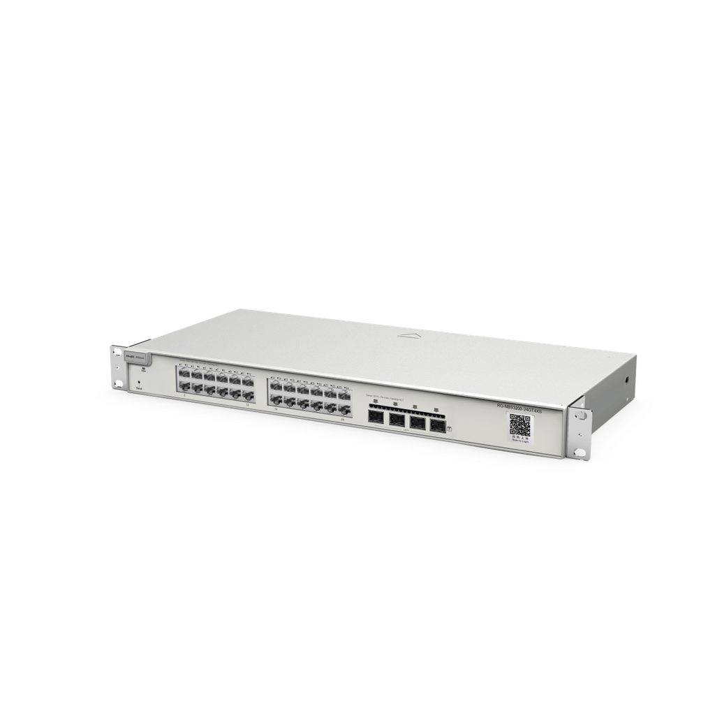 Switch Administrable Capa 2+ Plus, con 24 puertos Gigabit, 4 puertos SFP+ para fibra 10Gb, gestión gratuita desde la nube.