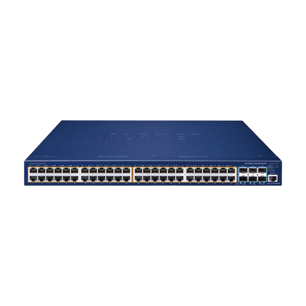 Switch Administrable Stacking Capa 3, 48 Puertos PoE Gigabit 802.3at, 6 Puertos SFP de 10 G, Incluye Fuente Redundante de 55 V cc