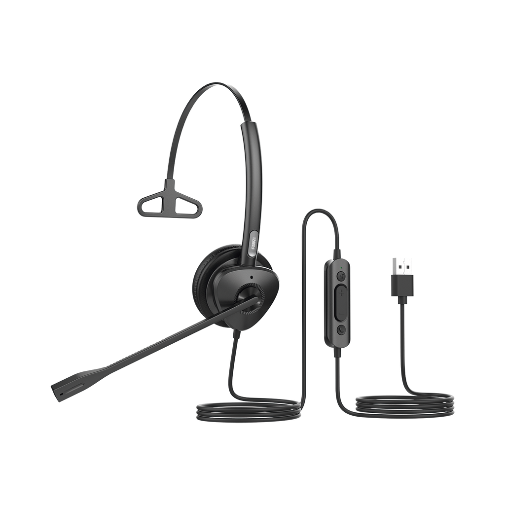 Diadema monoaural con tecnología antishock para teléfonos IP FANVIL con interfaz USB con micrófono de cancelación de ruido, larga durabilidad