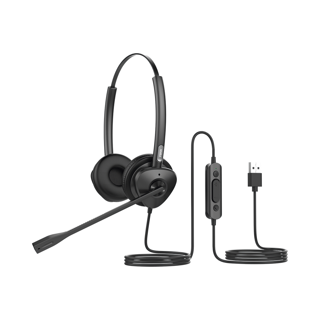 Diadema binaudal (duo) con tecnología antishock para teléfonos IP FANVIL USB con micrófono de cancelación de ruido, larga durabilidad