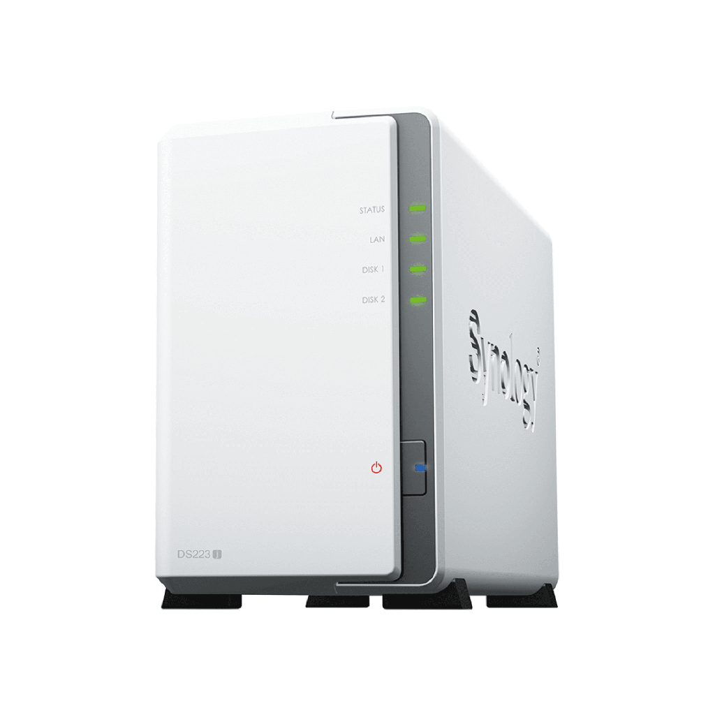 [DS223J] NAS DiskStation DS223j | 2 Bahías | CPU Realtek RTD1619B 1.7 GHz | 1 GB DDR4 | Puerto 1GbE RJ-45 | USB 3.2 Gen 1 | Compatible con HDD y SSD | Synology DSM | RAID 0, 1, JBOD | SMB, AFP, NFS, FTP | Vigilancia IP