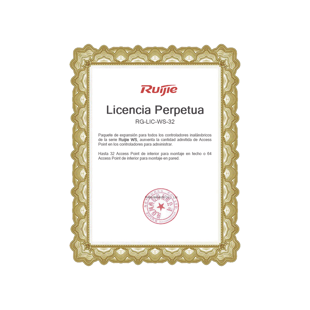 Paquete de expansión para controladores inalámbricos serie Ruijie WS hasta 32 APs interior en techo o 64 APs interior montaje en pared.