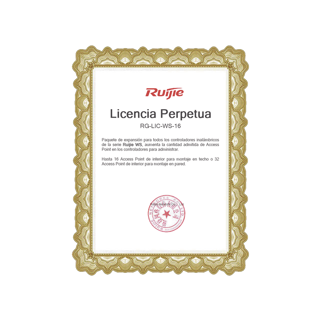 Paquete de expansión para controladores inalámbricos serie Ruijie WS hasta 16 APs interior en techo o 32 APs interior montaje en pared.