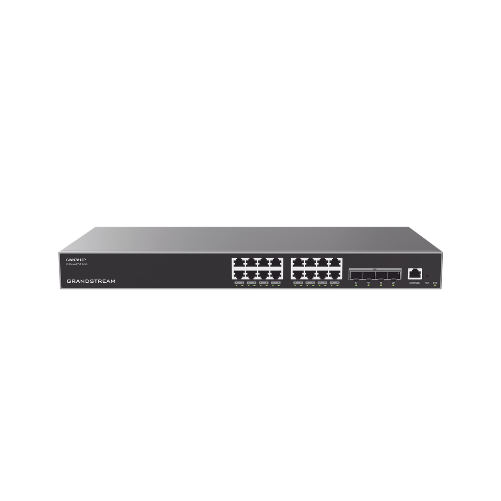 Switch Capa 3 PoE+ Administrable / 16 puertos 10/100/1000 Mbps + 4 Puertos SFP+ de 10 Gigabits / Hasta 240W / Compatible con GWN Cloud.
