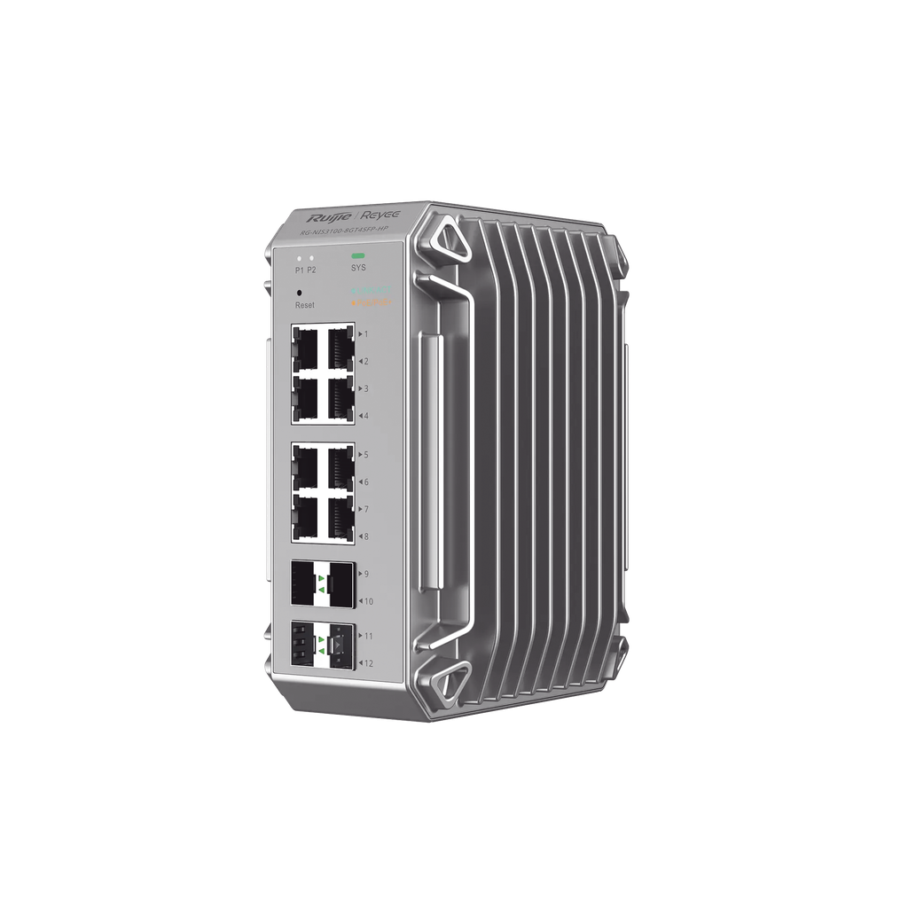 [RG-NIS3100-8GT4SFP-HP] Switch Industrial PoE, Ideal para temperaturas Extremas y protección contra descargas, 8 Puertos Gigabit PoE 802.3 af/at, 4 Puertos SFP Administrable Cloud