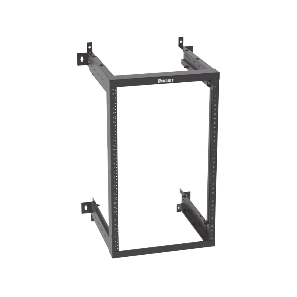 Rack PanZone® de Montaje en Pared, de 19in, Profundidad Ajustable, Rieles Numerados y Roscados #12-24, 18 UR, Color Negro
