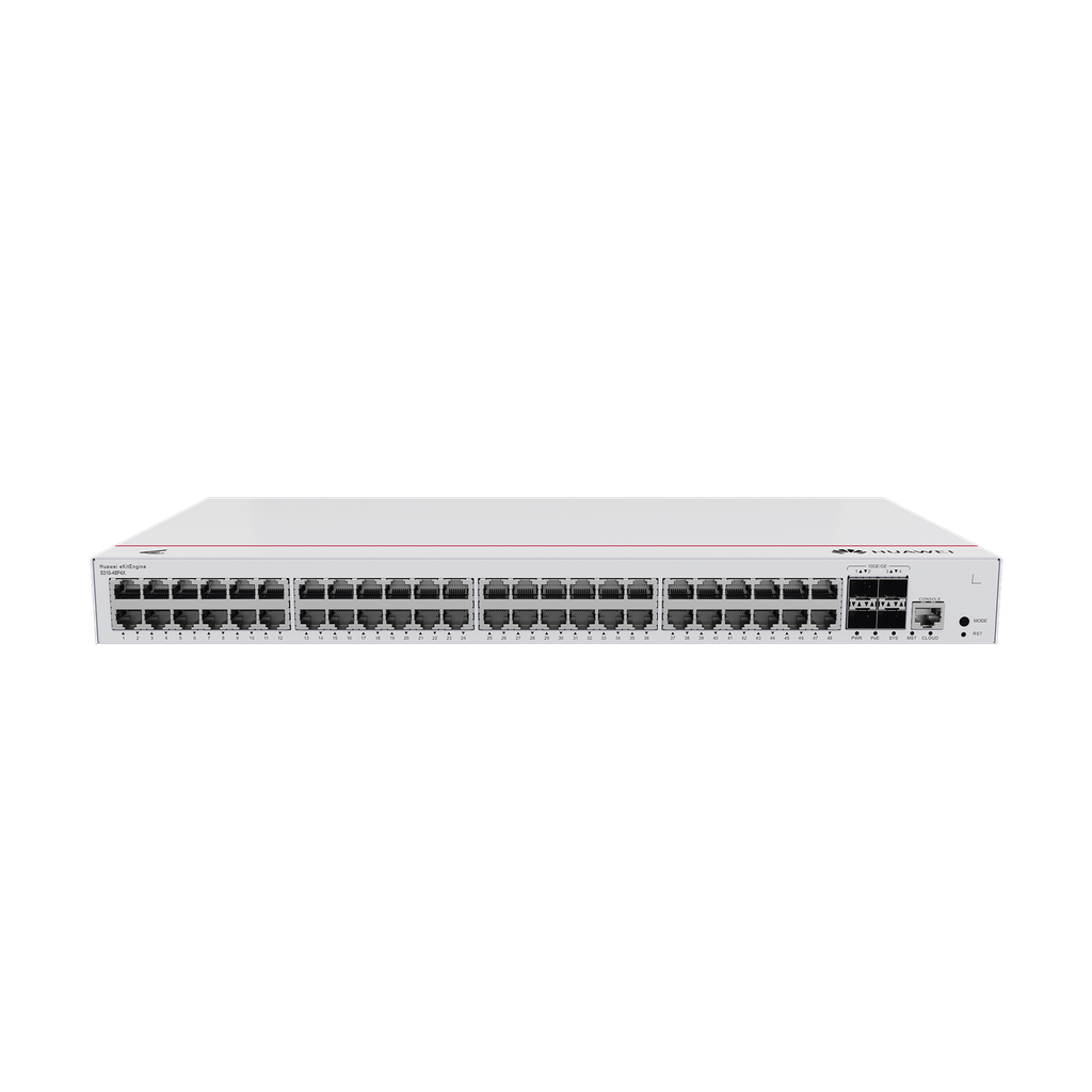 Switch de Distribución/Core Gigabit Administrable PoE Capa 3 / 48 puertos 10/100/1000 Mbps (PoE) / 4 Puertos 10GE SFP+ Uplink / ERPS / Rutas Estáticas / iStack / PoE Perpetuo / 380W / Administración Nube Gratis