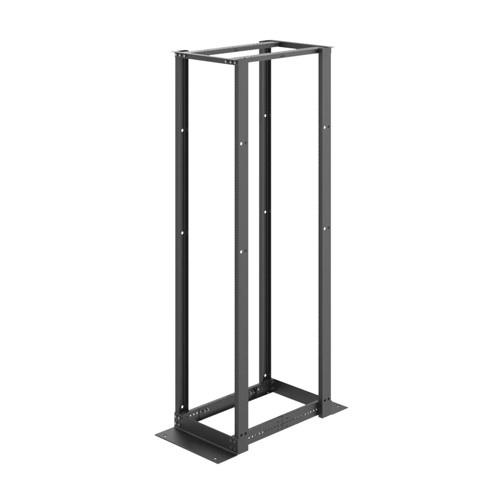 Rack de Cuatro Postes Estándar de 19, Rieles Numerados y Roscados #12-24, Profundidad Ajustable de 450 a 1050 mm, 45 Unidades de Rack, Color Negro