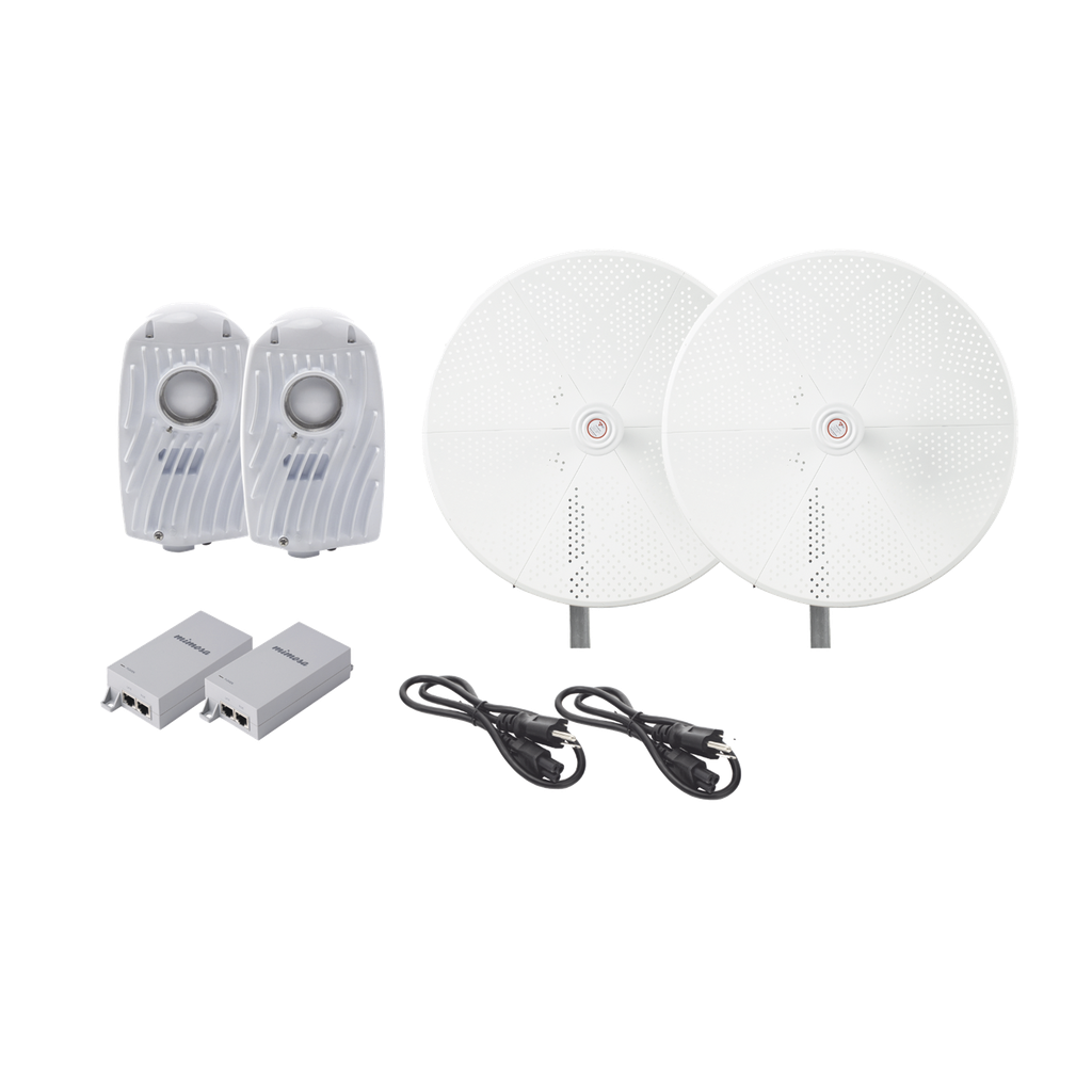 [B5XTXPD34KIT] Kit de 2 radios B5X con antenasTXPD34B5X de (34 dBi), rango de frecuencia extendida (4.9 a 6.4 GHz),  incluye inyector POE, cable de alimentación y  para alineación, distancia de hasta 40 km