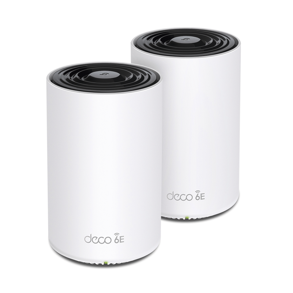 [DECOXE75-2PACK] Kit 2 Routers Inalámbricos MESH Interior para Hogar / Doble Banda Wi-Fi 6E AX5400 Mbps / 3 Puerto Gigabit WAN/LAN / 4 Antenas Internas / Administración Mediante la App Deco (iOS, Android) / Protección HomeShield