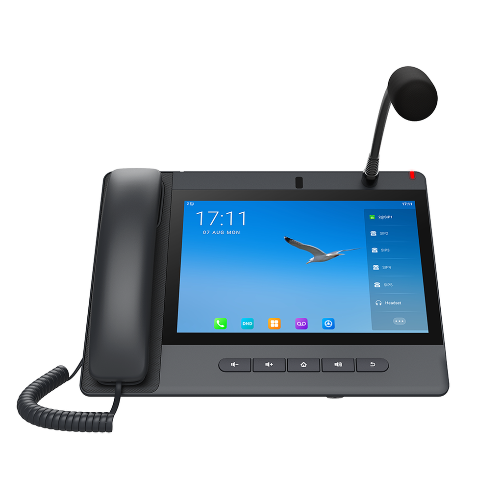 [A320I] Teléfono IP Android 9.0 Empresarial para voceo 20 líneas SIP, pantalla táctil, Wi-Fi y Bluetooth, PoE, Voceo/ Musica por Multicast, puertos Gigabit, soporta recepción de video.