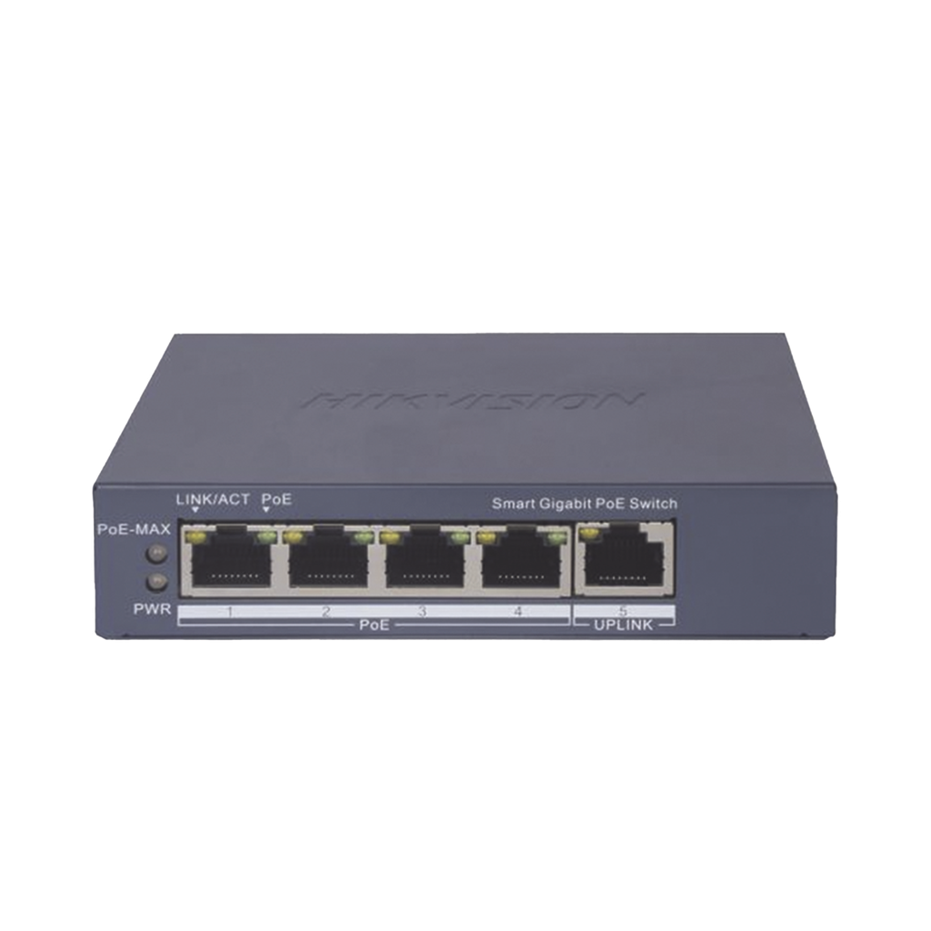Switch Gigabit PoE+ / Administrable / 4 Puertos 1000 Mbps PoE+ / 1 Puerto 1000 Mbps Uplink / Configuración Nube Hik-PartnerPro / Modo Extendido hasta 300 Metros / 60 Watts
