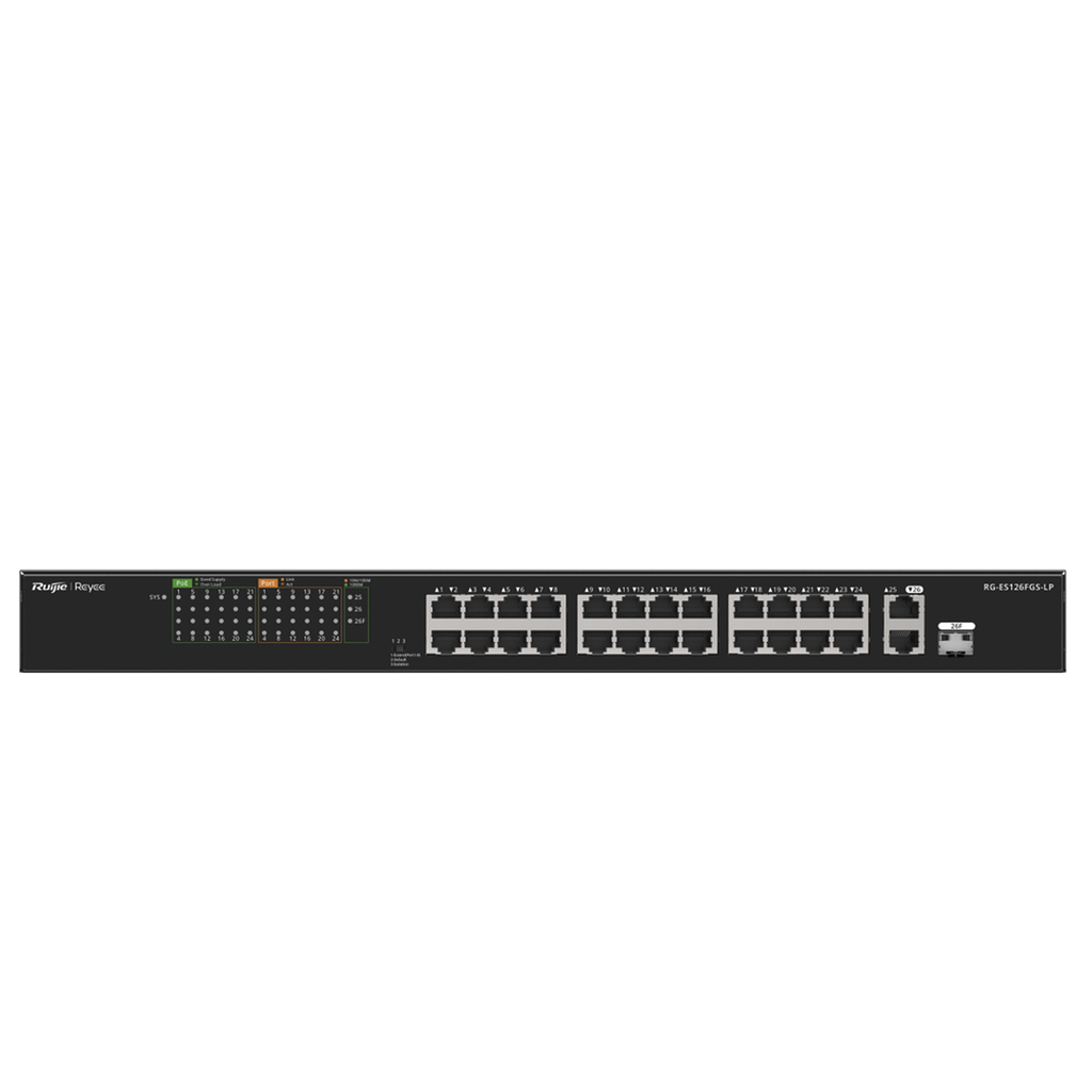 Switch PoE+ no Administrable, hasta 180 Watts Ideal para CCTV, 24 Puertos 10/100 PoE+, 2 Uplinks Gigabit (1 SFP COMBO)