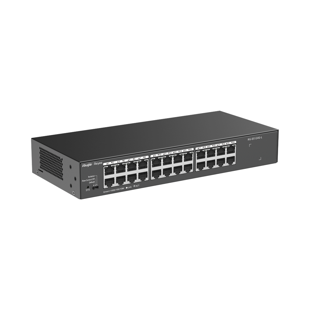 Switch no administrable, con 24 puertos Gigabit, Visible en la Topología