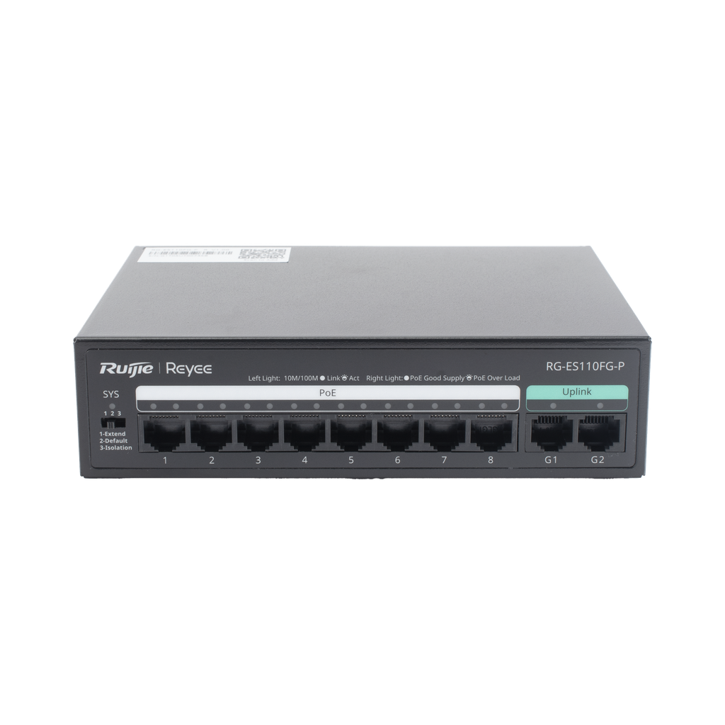 Switch PoE+ no Administrable, hasta 110 Watts, 8 puertos PoE+ 10/100 y 2 Uplinks Gigabit 1G