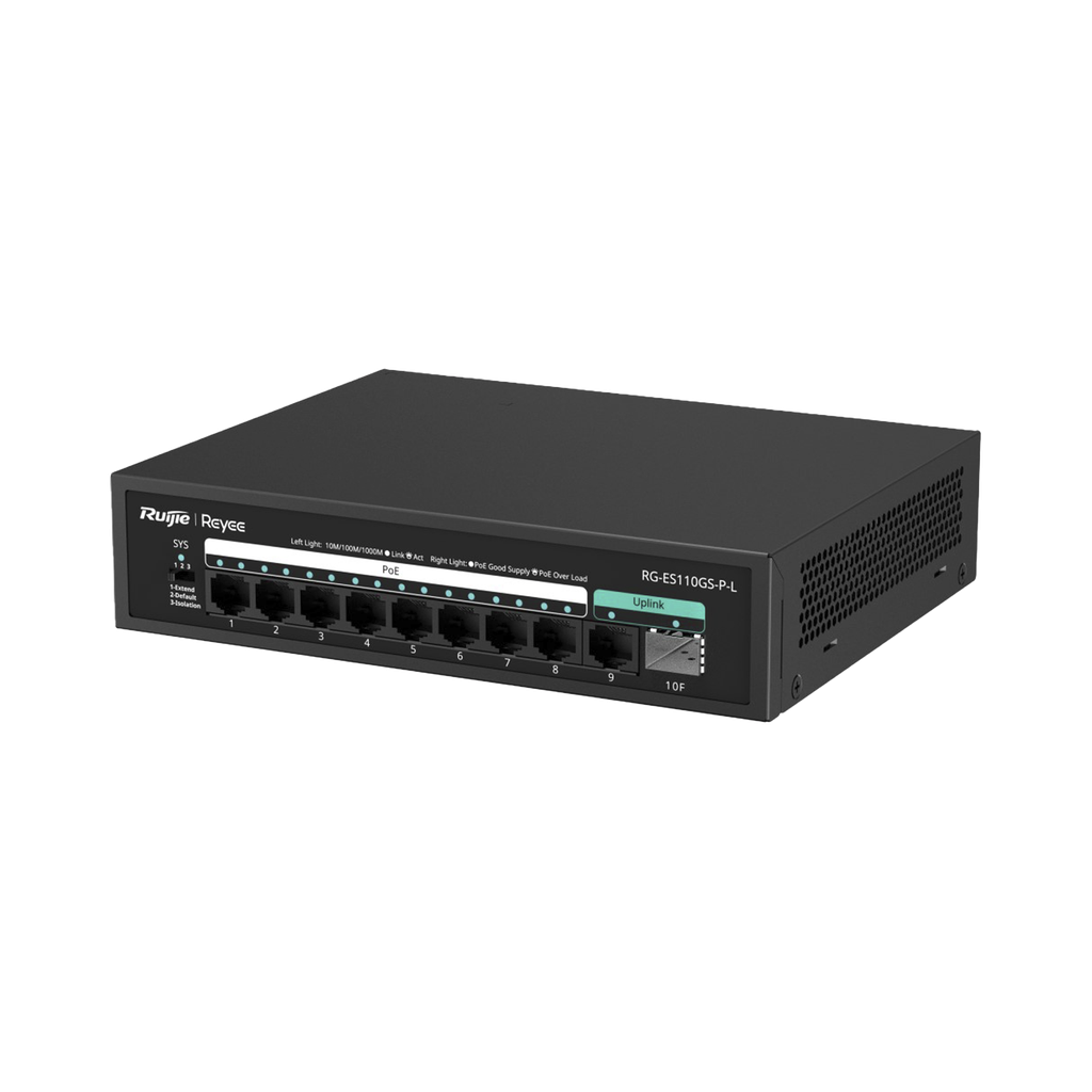 Switch PoE+ no Administrable, hasta 120 Watts, no administrable, 8 puertos PoE+, 2 Uplink Gigabit Ge / SFP
