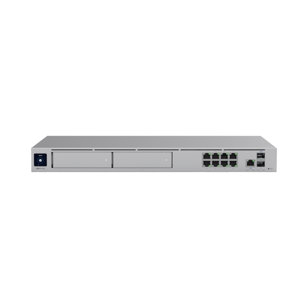 UniFi Cloud Gateway: Dream Machine PRO MAX. Administra hasta 150 dispositivos UniFi y 2000 clientes/todas las aplicaciones UniFi/5 Gbps de ruteo con IDS/IPS, 2 bahías 3.5, 128 GB SSD internos, Fail Over, balanceo de cargas, VPN/SD-WAN
