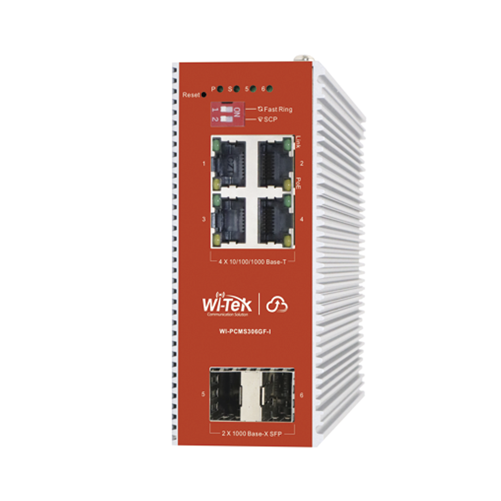 Switch L2+ PoE Industrial / Administración Cloud-Web-CLI / 4 Puertos PoE af/at 100/1000 Mbps / 2 Puertos SFP Gigabit / Presupuesto PoE 120 W / Protocolo ERSP (redundancia enlaces)