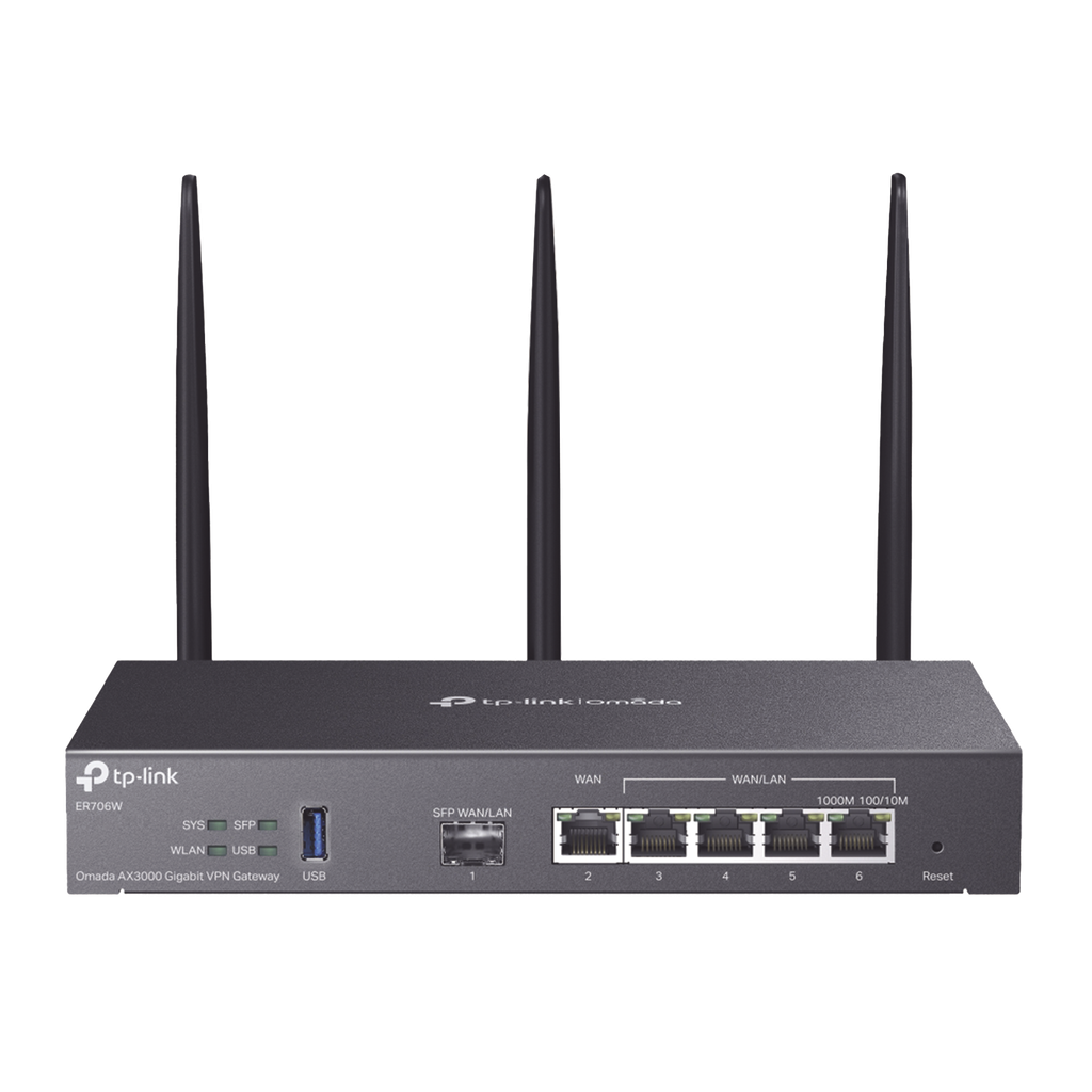 Router Omada VPN / SDN Multi-WAN Gigabit / 1 Puerto WAN SFP Gigabit / 1 Puerto WAN RJ45 Gigabit / 2 Puertos LAN RJ45 Gigabit / 2 Puertos Configurables LAN/WAN / 150,000 Sesiones Concurrentes / Administración Centralizada Omada o Stand-Alone
