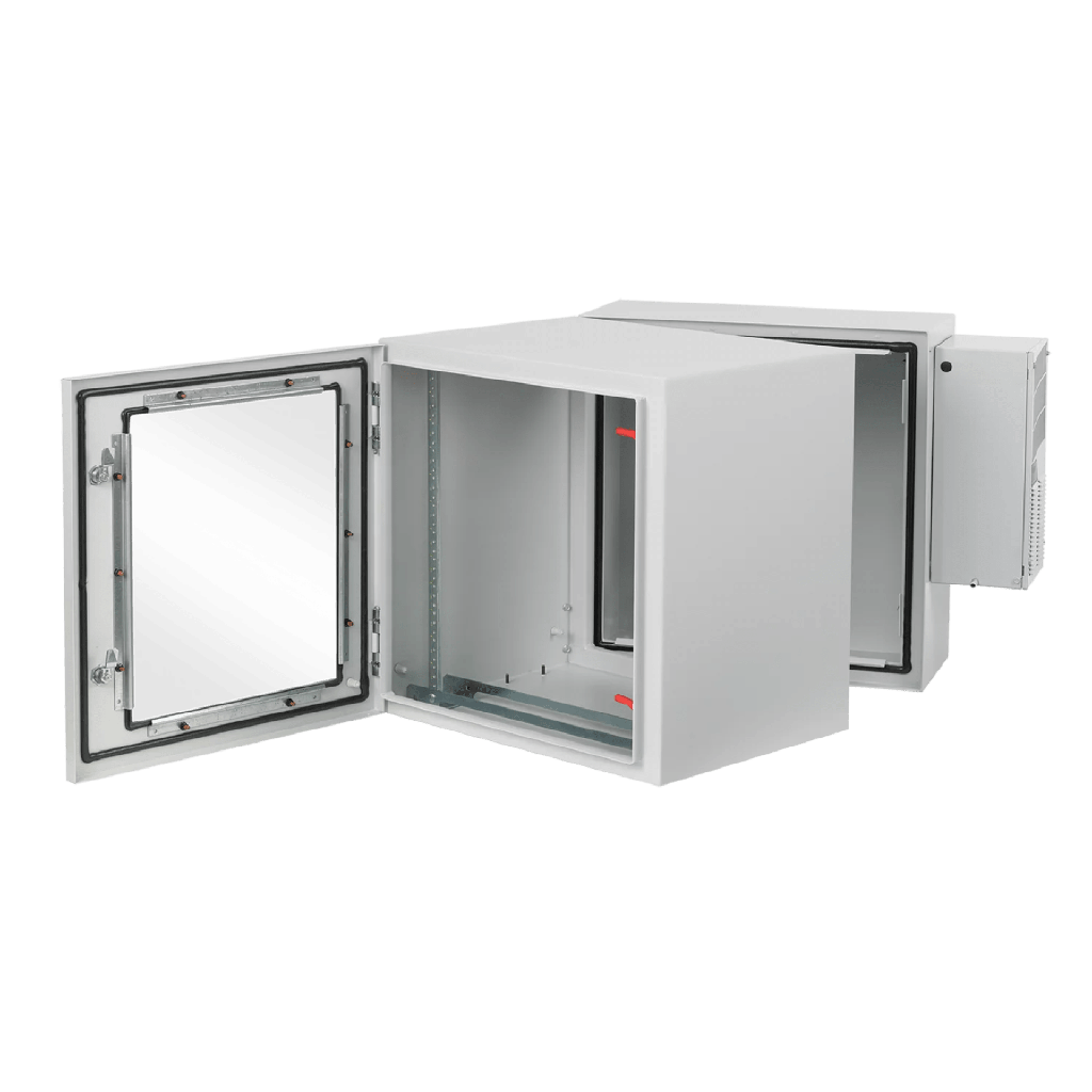 [PTHW362428G2A] Gabinete Industrial ProTek de Puerta con Ventana, Con Aire Acondicionado de 800 BTU, Protección NEMA Tipo 4/12; IP66; IK10, Abatible, Fabricado en Acero, 19 UR, Color Gris Claro