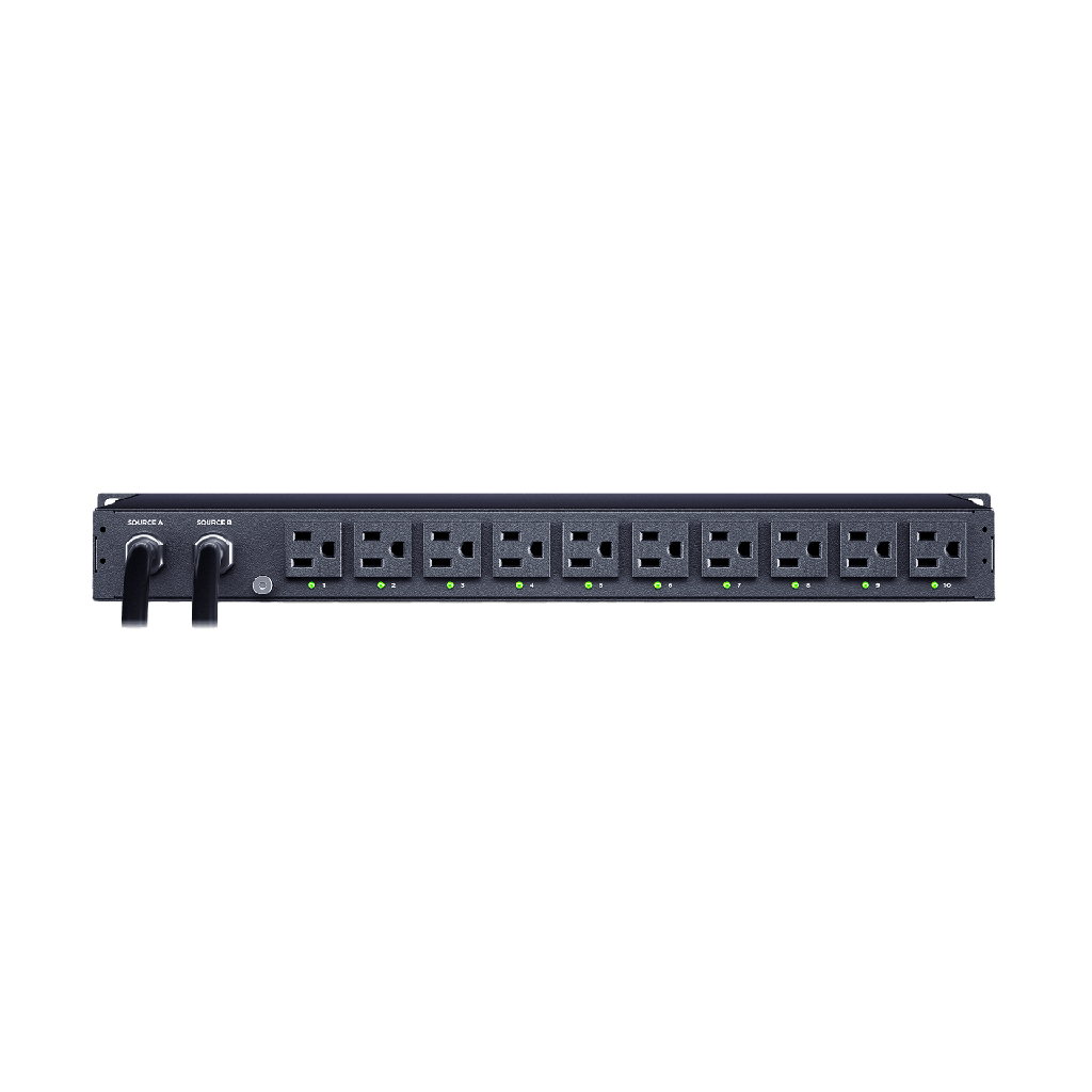 [PDU44001] PDU ATS (Fuente Redundante Auto-transferible) Monitoreable, Para Distribución de Energía, 2 Entradas 120 Vca NEMA5-15P, Con 10 Salidas NEMA 5-15R, Horizontal 19in, 1UR