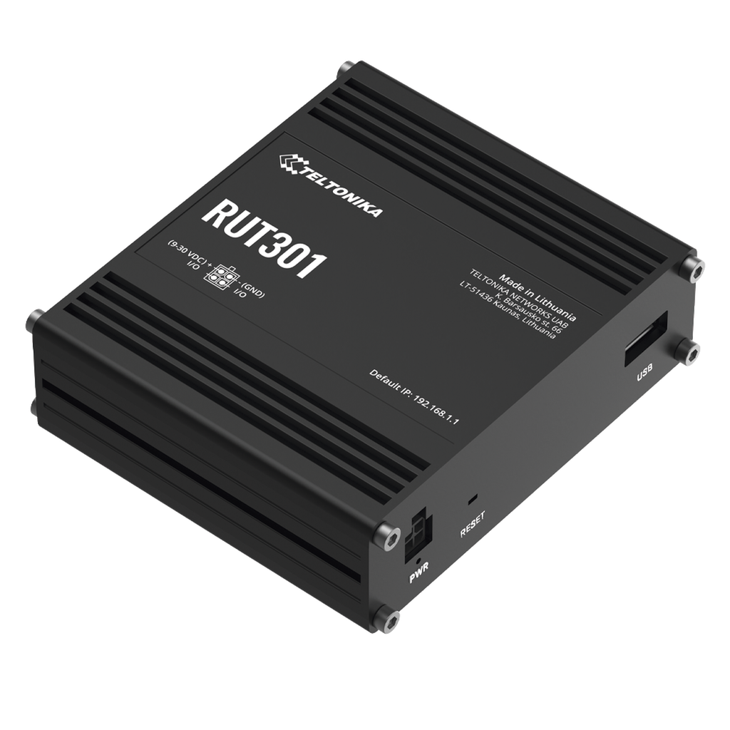 [RUT301] Router Industrial con 5 Puertos Ethernet / RutOS Seguro y Avanzado / Firewall y VPN Integrados / I/O Digital / Administración Remota RMS