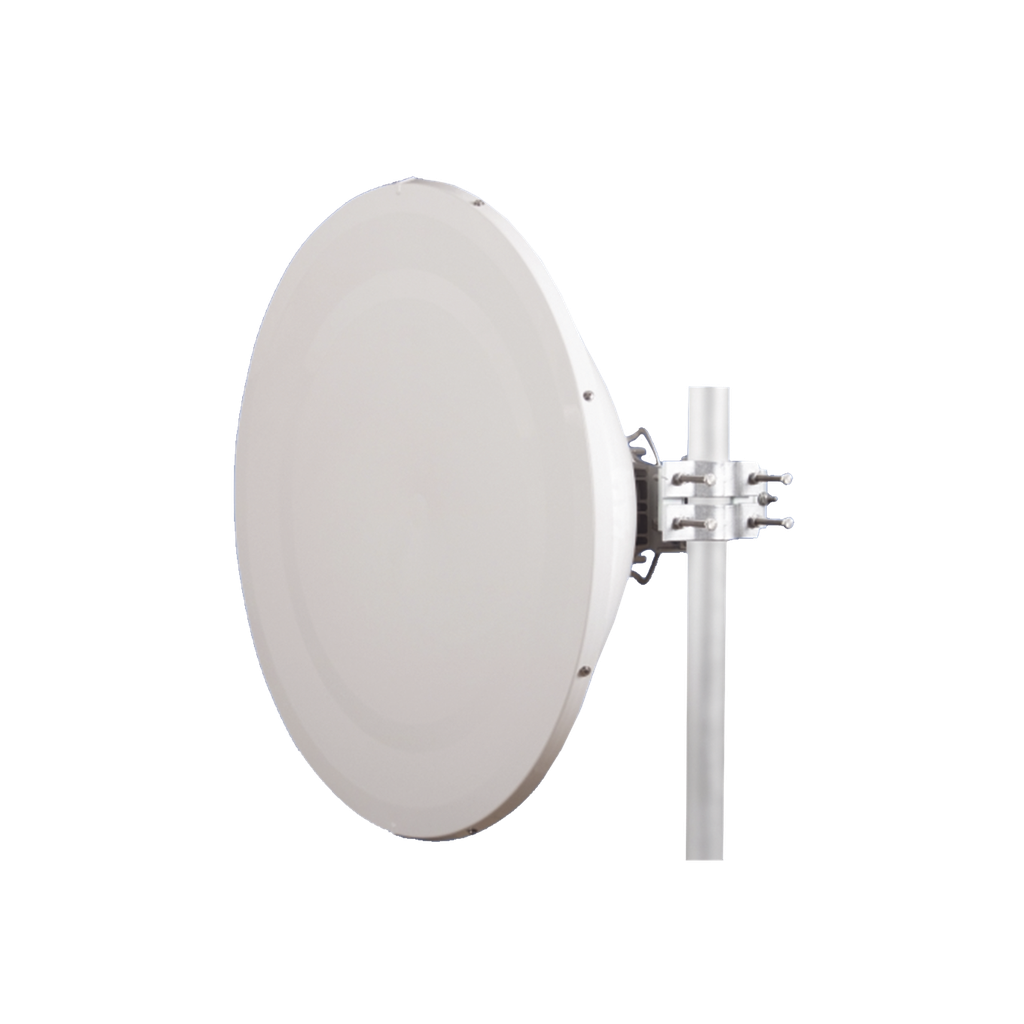 Antena direccional Alto Rendimiento / Parábola profunda para mayor aislamiento al ruido /4 ft / Guía de onda para radio B5x y C5x / Ganancia de 35 dBi / Soporte de acero inoxidable / Polaridad en 90 ° y 45 ° / Incluye montaje.