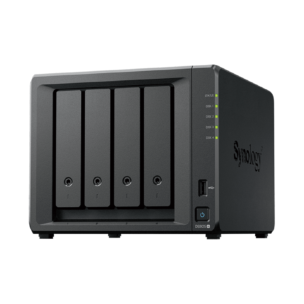 [DS925+] NAS DiskStation DS925+ | 4 Bahías | Expandible a 9 Bahías | 2 Puertos 2.5GbE | 2 Ranuras M.2 NVMe | AMD Ryzen V1500B | 4 GB DDR4 ECC | Hasta 565 MB/s Escritura Secuencial | Compatible con RAID | Synology DSM.