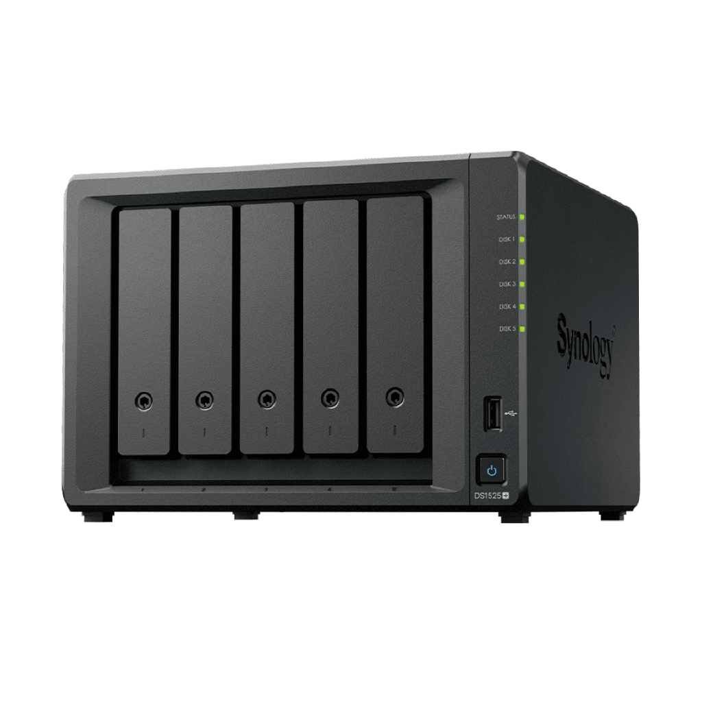 [DS1525+] NAS DiskStation DS1525+ | 5 Bahías | Expansión hasta 15 Bahías | 2 Puertos 2.5GbE | Soporte 10GbE | Almacenamiento en Caché SSD | Hasta 300 TB de Capacidad | Compatible con Virtualización y Vigilancia.