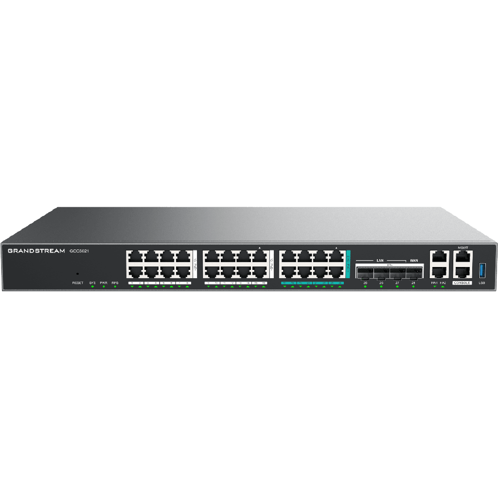Router Todo-en-Uno GCC6021 con PBX de 50 Extensiones + Firewall + VPN + Switch de 16 Puertos GbE + 4x SFP+ 10 GbE y 8x 2.5 GbE / Gestión en la Nube con GDMS