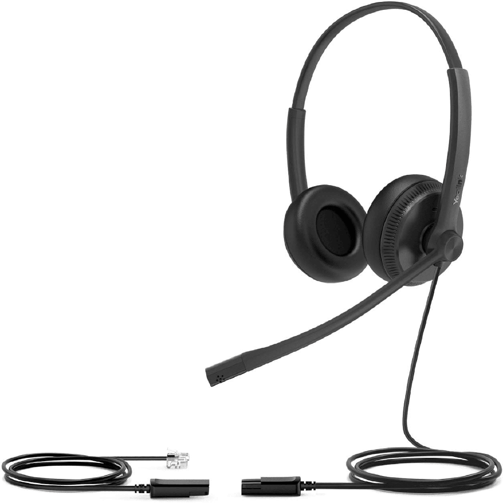 [YHS34-DUAL] Diadema Alámbrica YHS34 Dual de Yealink QD a RJ9 con Almohadillas de Cuero
