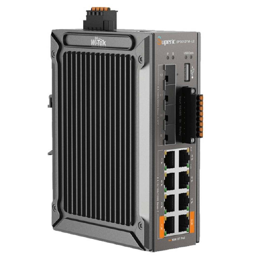 Switch de Red SP3012FM-L2(V3) / 8 Puertos 10/100/1000Mbps PoE / 4 Puertos SFP 1000M/2.5Gbps / Capacidad de Conmutación 36Gbps / Alimentación Dual DC / Instalación DIN-rail, Pared o Escritorio / Certificaciones CE, FCC, RoHS, UKCA, RCM