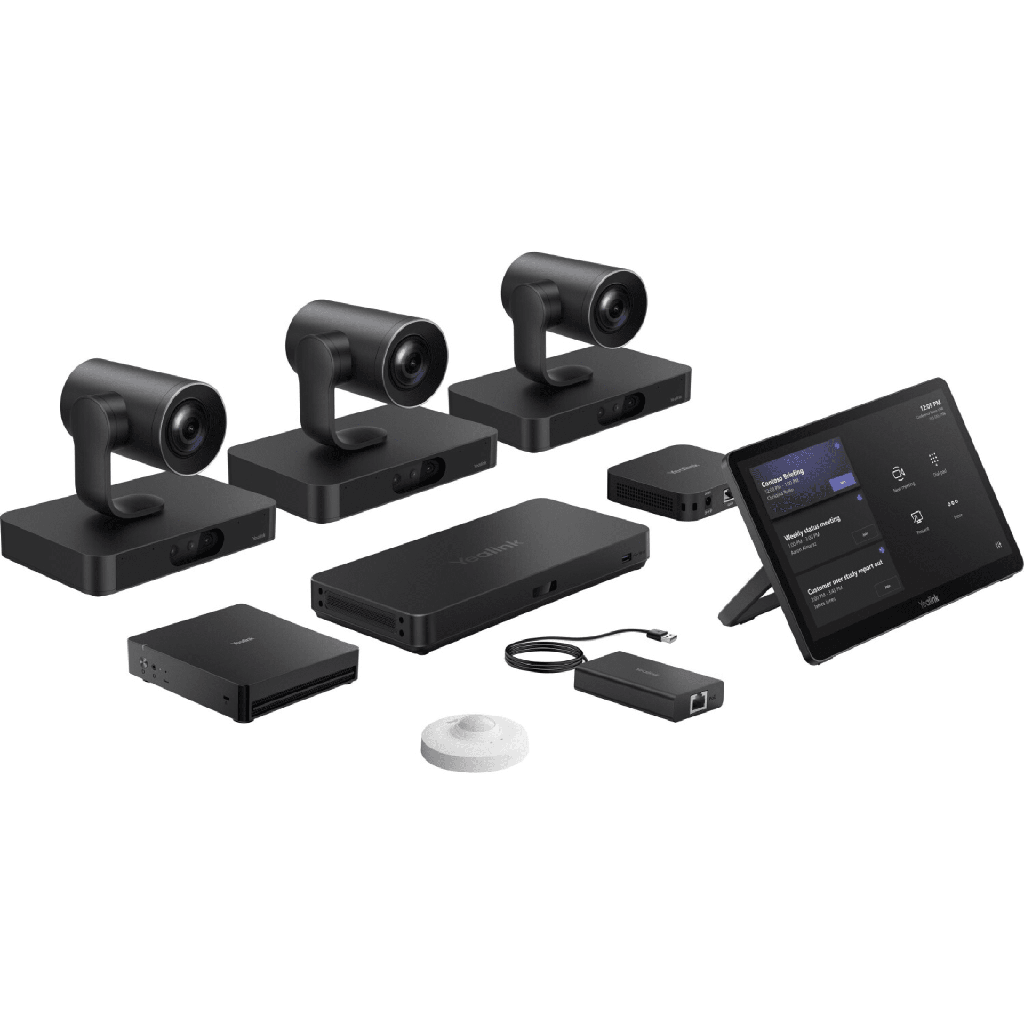 Sistema de Videoconferencia MVC-S98-C5U-004 de Yealink diseñado para Salas Extra Grandes con Triple Cámara Inteligente y Funciones Avanzadas de IA