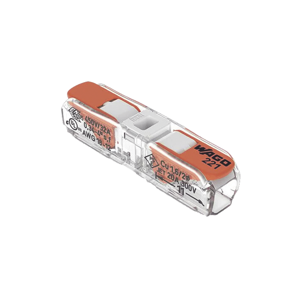 Conector de Instalación en Línea, CAGE CLAMP® con Palancas, 2 Polos, 4 mm² Máx, Transparente, 32A 600V, IP20, T85 105°C, UL/cULus/ENEC/LR