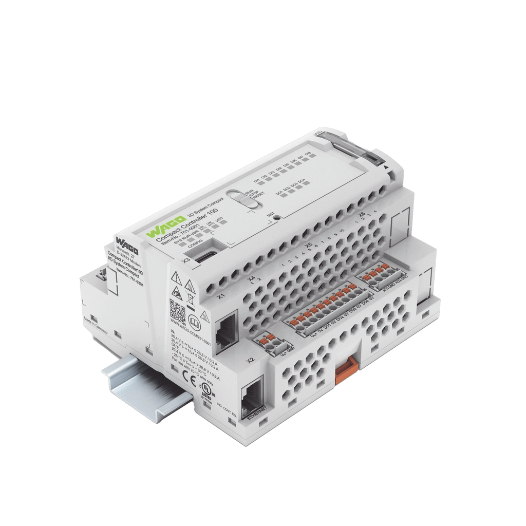 Controlador Compacto 100, 8DI 4DO 2AI 2NI1K/PT1K 1RS485, 2 x ETHERNET, SD, Real-time Linux, Cortex A7 650 MHz, 512 MB RAM, 4096 MB Flash, Programable CODESYS V3, Node-RED, Python, C++, Docker