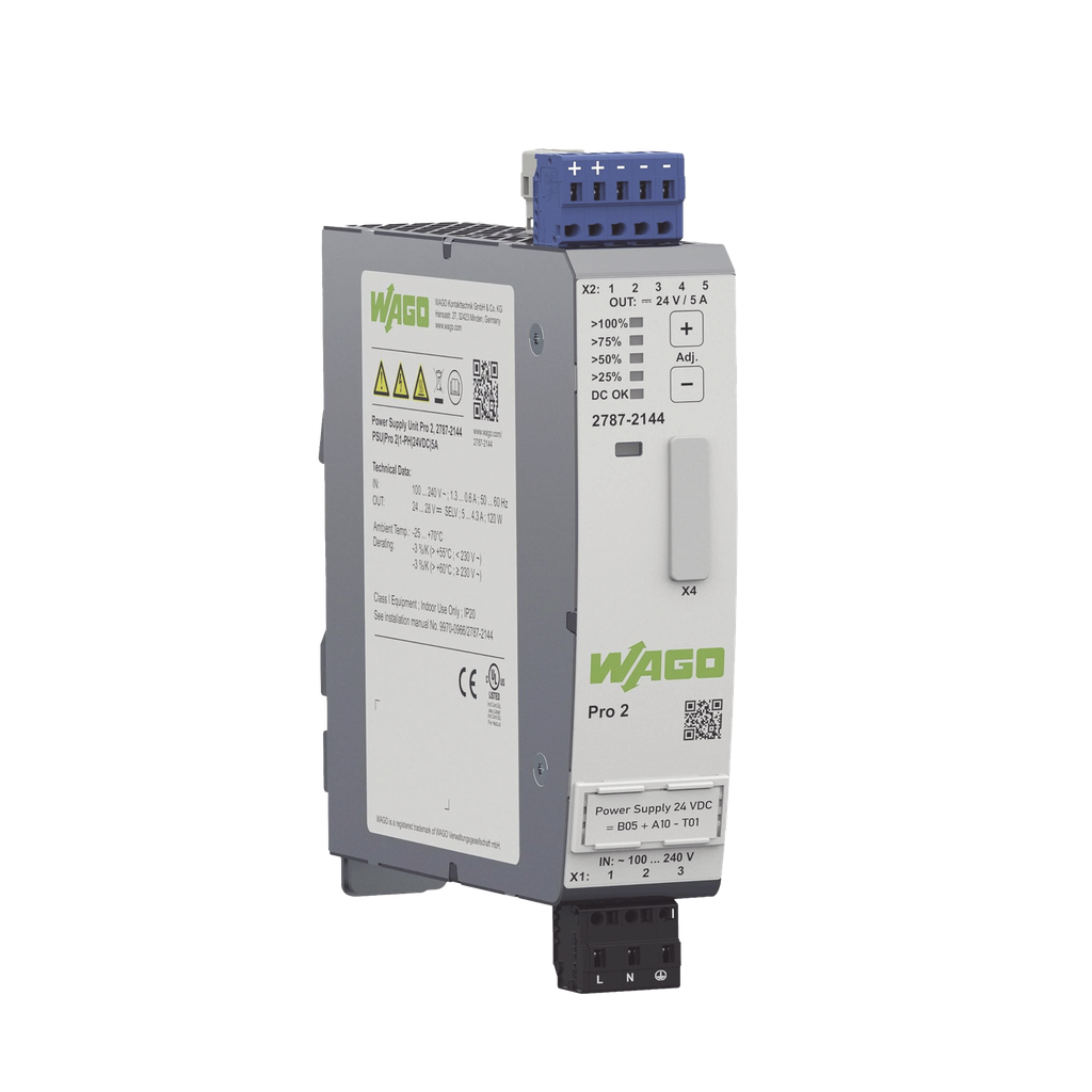 Fuente de Alimentación Pro 2 Monofásica, 24V DC 5A 120W, TopBoost + PowerBoost, Comunicación Configurable, USB/EtherNet/IP/IO-Link/Modbus, Carril DIN, IP20