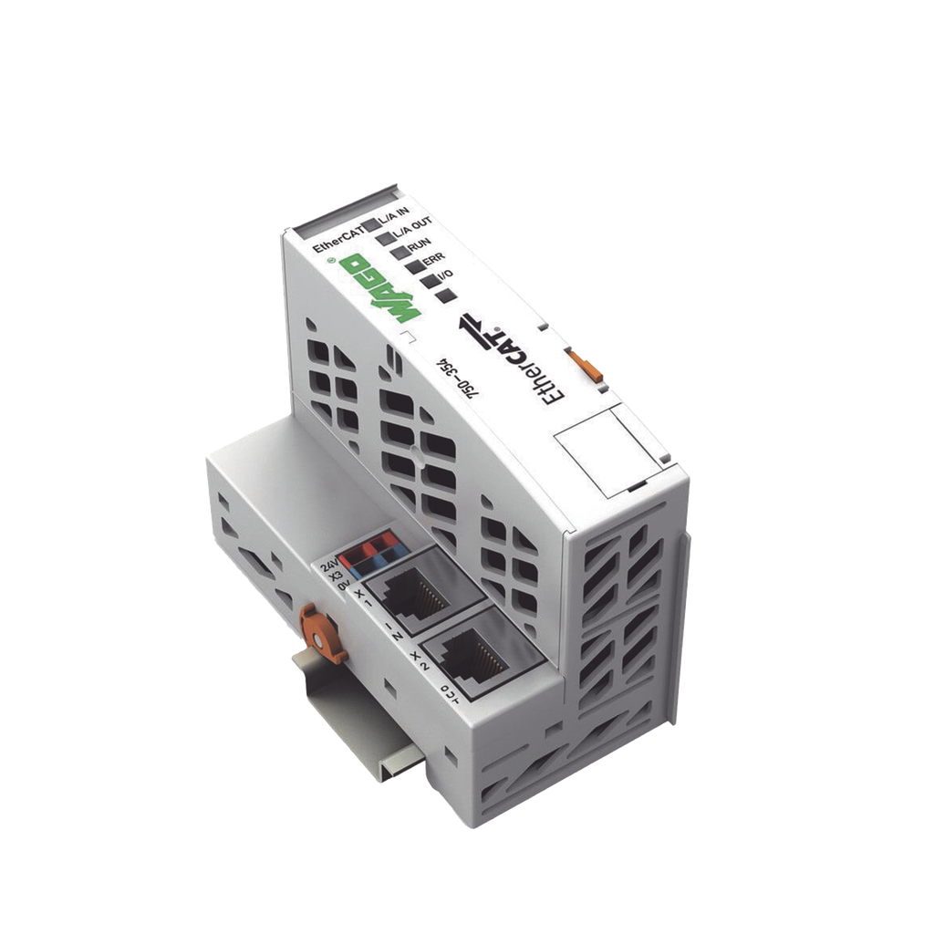 Fieldbus Coupler EtherCAT / 750 Series / 100 Mbit/s / 64 Módulos Máximo / Proceso Imagen 1024 bytes / IP20 / 24 VDC / Aprobaciones ATEX IECEx