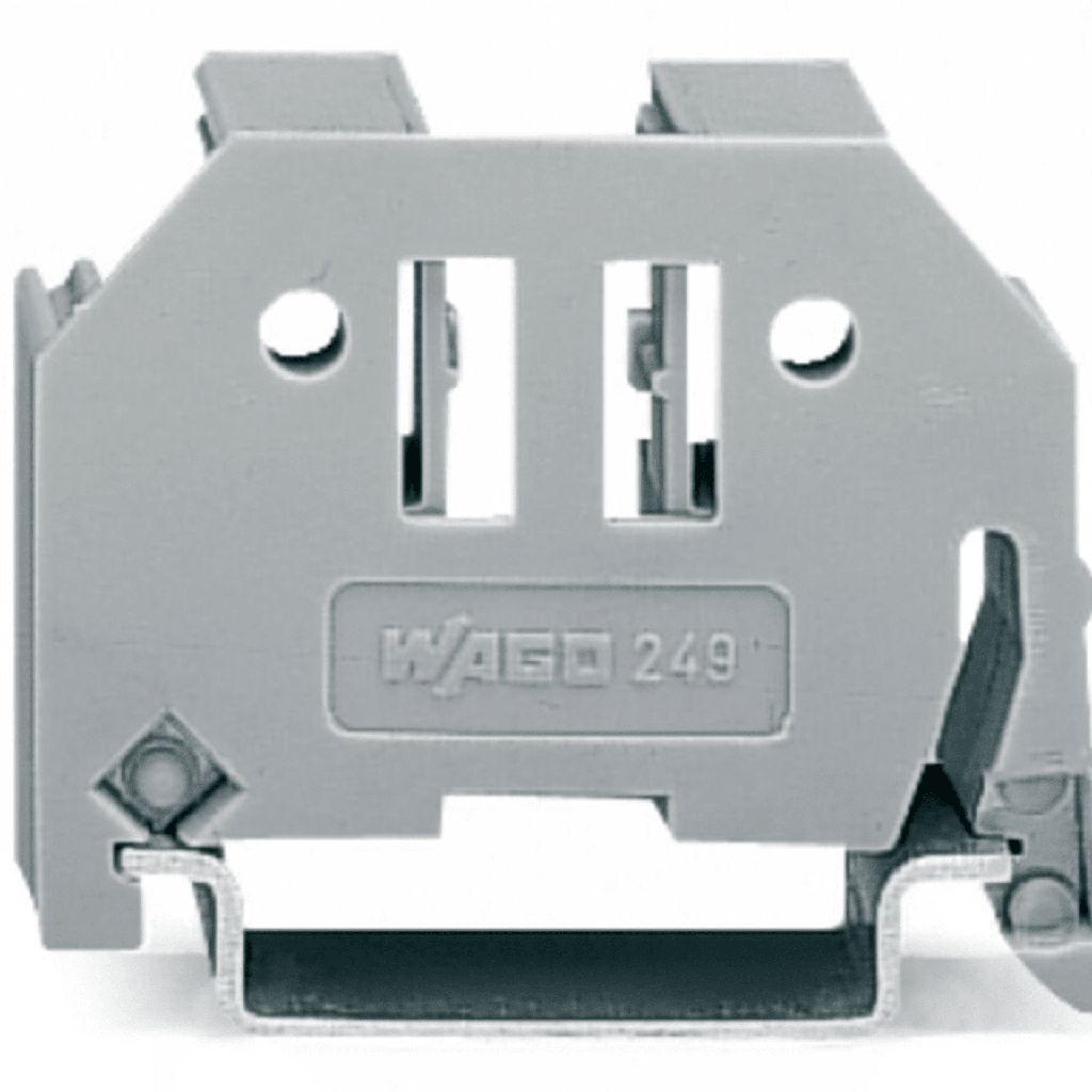 Tope de Cierre para Carril DIN / Sin Tornillos / Ancho 10 mm / Material Poliamida PA 66 / Montaje Encajable / Compatible 35x15 y 35x7.5 mm / Color Gris